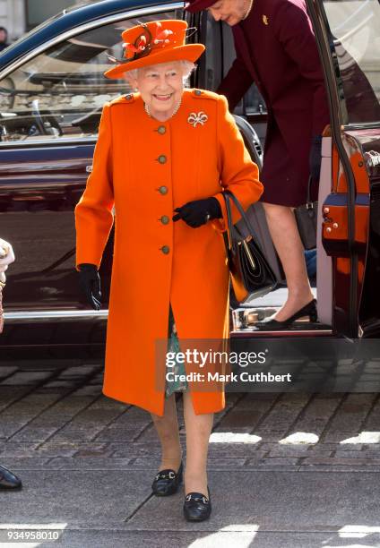 Queen Elizabeth II visits the Royal Academy of Arts to mark the completion of a major redevelopment of the site on March 20, 2018 in London, England.