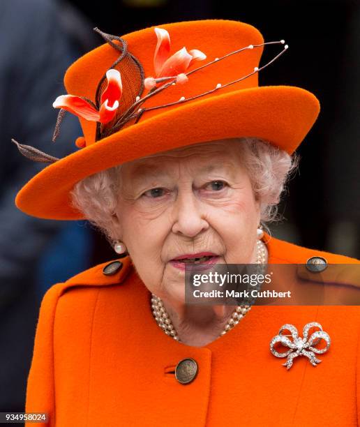 Queen Elizabeth II visits the Royal Academy of Arts to mark the completion of a major redevelopment of the site on March 20, 2018 in London, England.