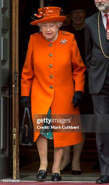 Queen Elizabeth II visits the Royal Academy of Arts to mark the completion of a major redevelopment of the site on March 20, 2018 in London, England.