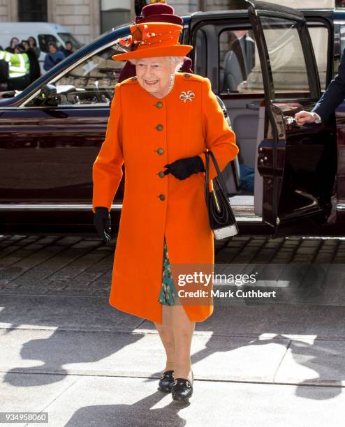 Queen Elizabeth II visits the Royal Academy of Arts to mark the completion of a major redevelopment of the site on March 20, 2018 in London, England.