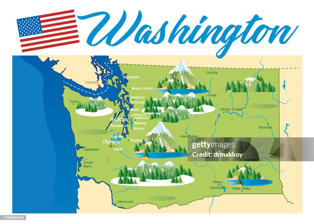 Cartoon map of WASHINGTON