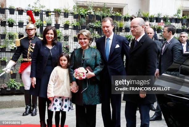 Paris' mayor Anne Hidalgo and French Education Minister Jean-Michel Blanquer welcome Grand Duke Henri of Luxembourg and Grand Duchess Maria-Teresa of...