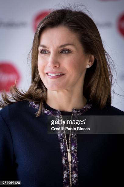 Queen Letizia of Spain arrives at Integra Foundation headquarters on March 20, 2018 in Madrid, Spain.