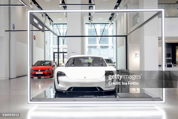 The Porsche future car Mission E during the Porsche exhibition preview of '70 Jahre Faszination Sportwagen' at DRIVE. Volkswagen Group Forum on March...