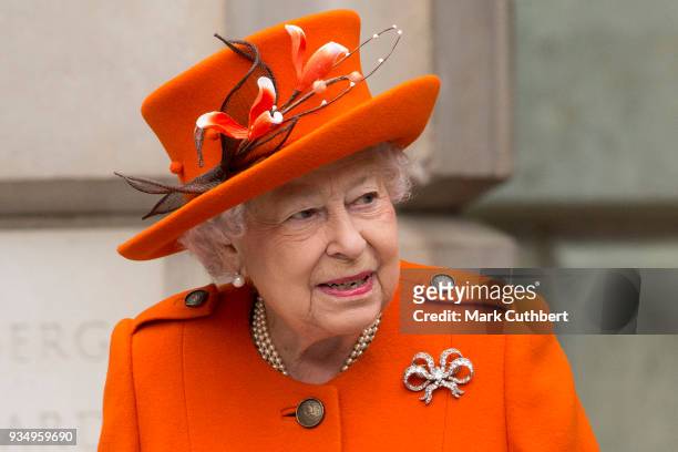Queen Elizabeth II visits the Royal Academy of Arts to mark the completion of a major redevelopment of the site on March 20, 2018 in London, England.