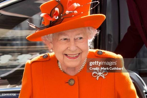 Queen Elizabeth II visits the Royal Academy of Arts to mark the completion of a major redevelopment of the site on March 20, 2018 in London, England.