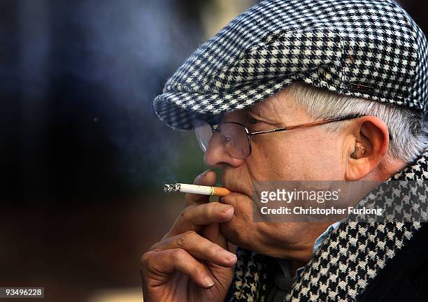 Artist David Hockney smokes a cigarette during a break from a tour of the new Nottingham Contemporary art space which is holding a major...