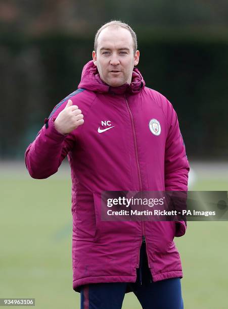 Manchester City Women manager Nick Cushing during a training session at the City Football Academy, Manchester.