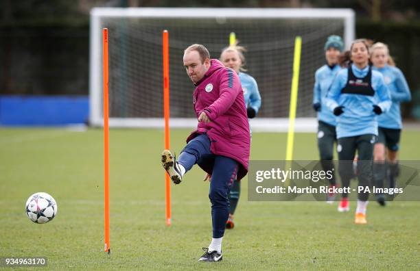 Manchester City Women manager Nick Cushing during a training session at the City Football Academy, Manchester.