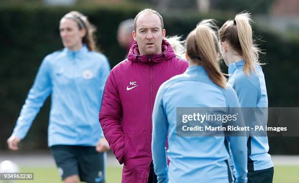 Manchester City Women manager Nick Cushing during a training session at the City Football Academy, Manchester.