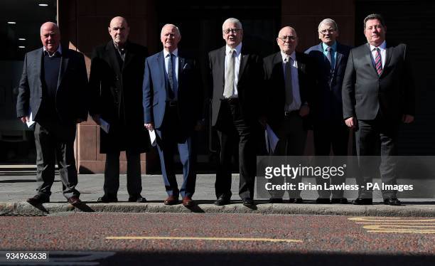 Seven of the 14 'Hooded' men, who were kept in hoods interned in Northern Ireland in 1971, Jim Auld, Patrick McNally, Liam Shannon, Fracncie...