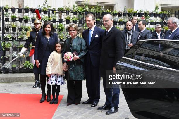 Paris City Mayor Anne Hidalgo and French Minister of National Education Jean-Michel Blanquer receive Maria Teresa, Grand Duchess of Luxembourg and...