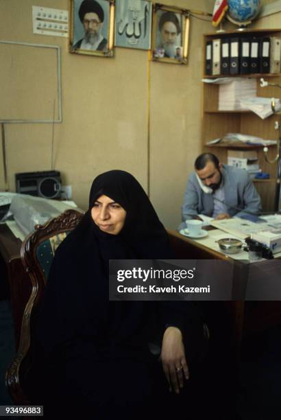 Iranian deputy from Tehran Marzieh Vahid-Dastjerdi in an office at the Iranian parliament, Tehran, February 1999.