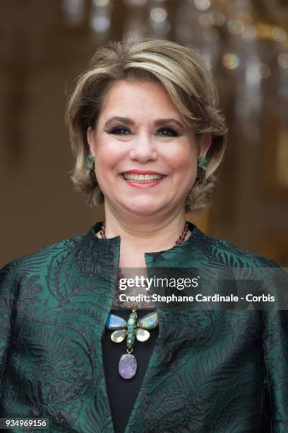 Grand-Duchess Maria Teresa of Luxembourg poses at the Hotel de Matignon on March 20, 2018 in Paris, France. The Duke and Duchess of Luxembourg are on...