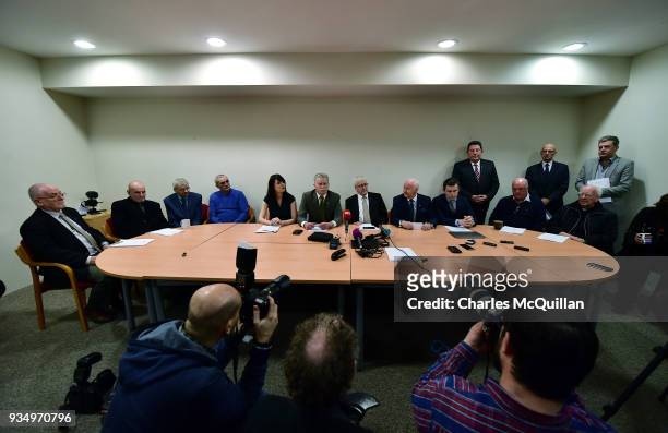 Jim Auld, Patrick McNally, Liam Shannon, Francis McGuigan, Davy Rodgers, Brian Turley and Joe Clarke, known as the 'Hooded Men' along with their...