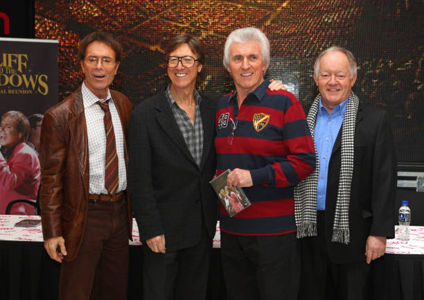 Cliff Richard, Hank Marvin, Bruce Welch and Brian Bennett attend DVD signing at HMV, Oxford Street on November 30, 2009 in London, England.