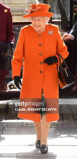 Britain's Queen Elizabeth II visits the Royal Academy of Arts in London on March 20, 2018. The Royal Academy of Arts has completed a major...