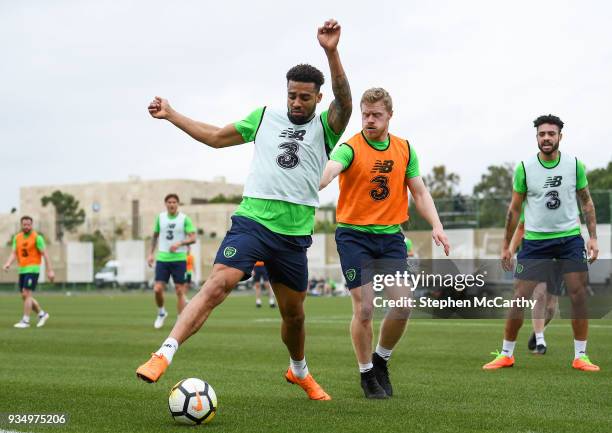 Belek , Turkey - 20 March 2018; Cyrus Christie, left, and Daryl Horgan during Republic of Ireland squad training at Regnum Sports Centre in Belek,...