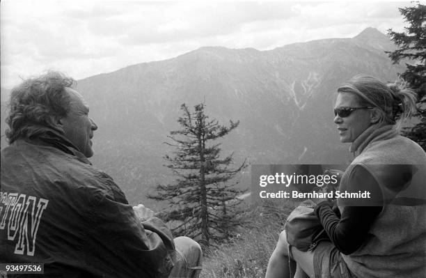 July 2002: Actress Barbara Rudnik is seen during a hiking tour through the"Kreuzspitze" with friend and actor Gerd Silberbauer at an unknown date in...