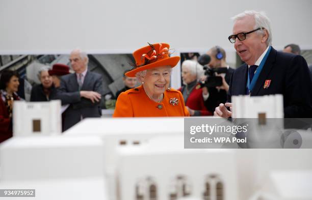 Her Majesty, Queen Elizabeth II visits the Royal Academy of Arts to mark the completion of a major redevelopment of the site on March 20, 2018 in...