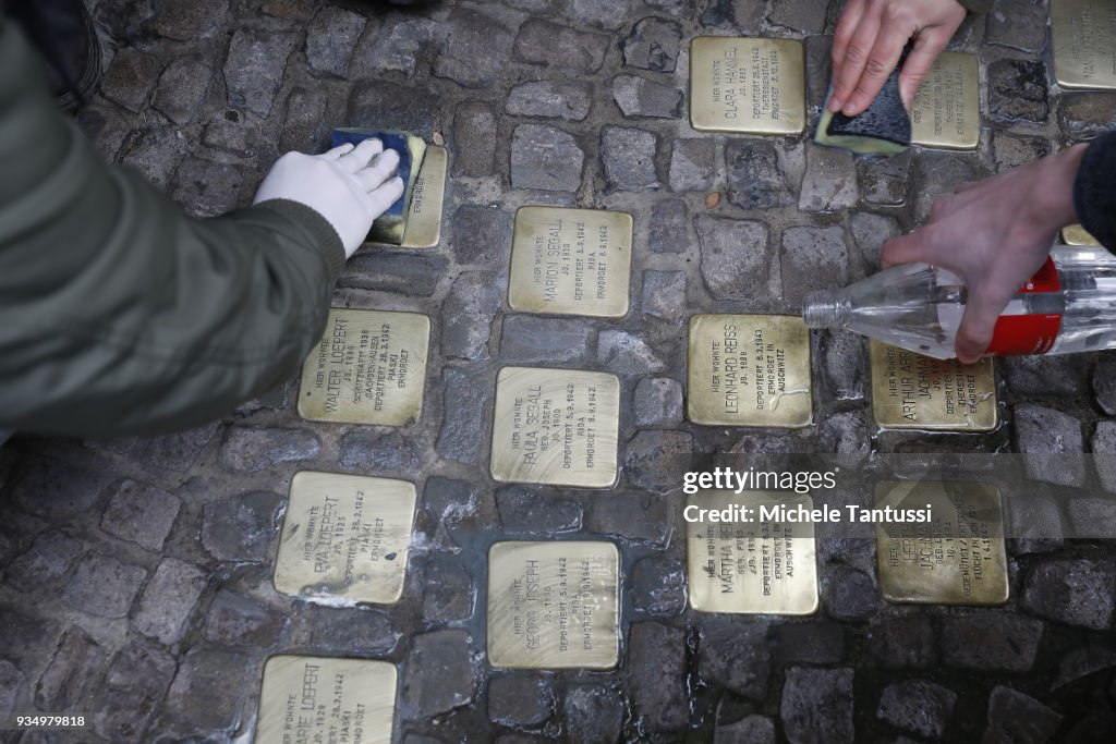 Spring Cleaning Of Stolpersteine Holocaust Memorials