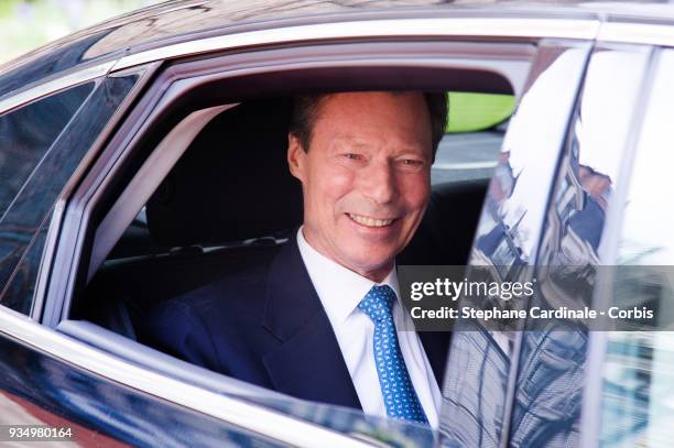 Grand-Duke Henri of Luxembourg leaves the Hotel de Matignon on March 20, 2018 in Paris, France. The Duke and Duchess of Luxembourg are on a three day...