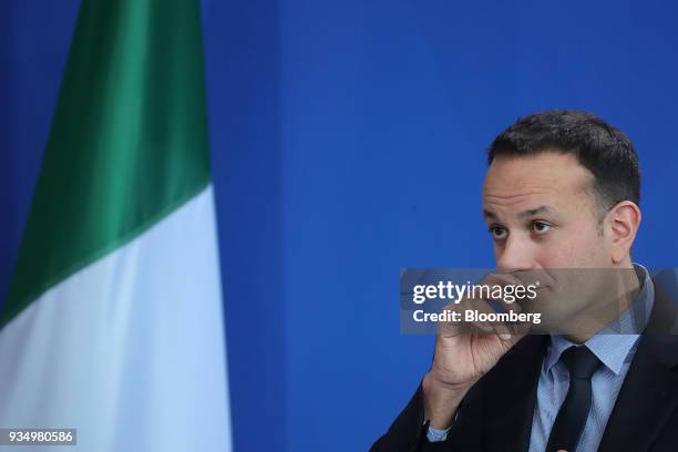 Leo Varadkar, Ireland's prime minister, pauses during a news conference inside the Chancellery in Berlin, Germany, on Tuesday, March 20, 2018. The...