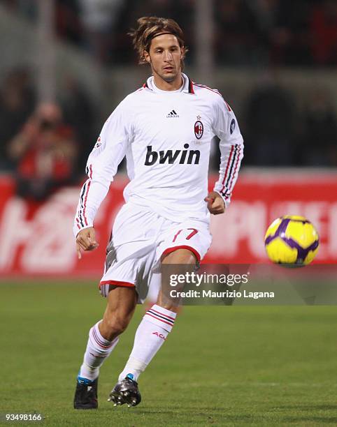 Luca Antonini of AC Milan is shown in action during the Serie A match between Catania Calcio and AC Milan at Stadio Angelo Massimino on November 29,...