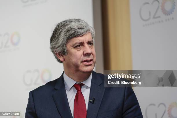 Mario Centeno, Portugal's finance minister and president of the Eurogroup, speaks during a Bloomberg Television interview at the G20 Summit in Buenos...