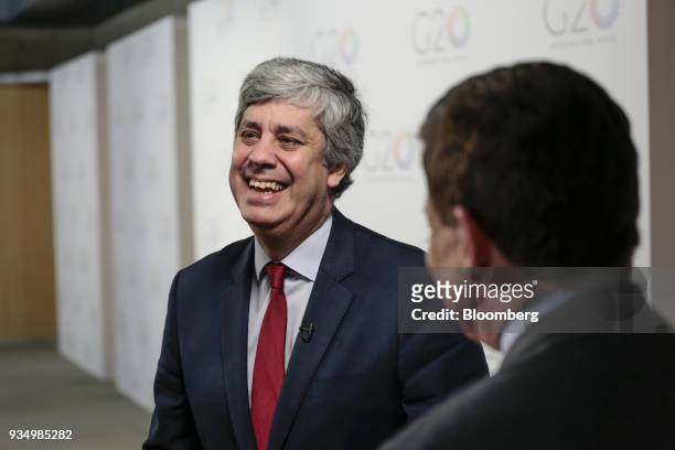 Mario Centeno, Portugal's finance minister and president of the Eurogroup, smiles during a Bloomberg Television interview at the G20 Summit in Buenos...