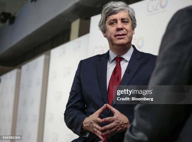 Mario Centeno, Portugal's finance minister and president of the Eurogroup, speaks during a Bloomberg Television interview at the G20 Summit in Buenos...