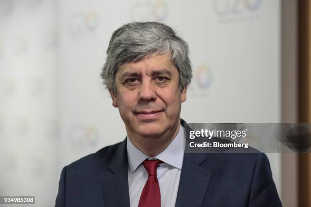 Mario Centeno, Portugal's finance minister and president of the Eurogroup, stands for a photograph following a Bloomberg Television interview at the...