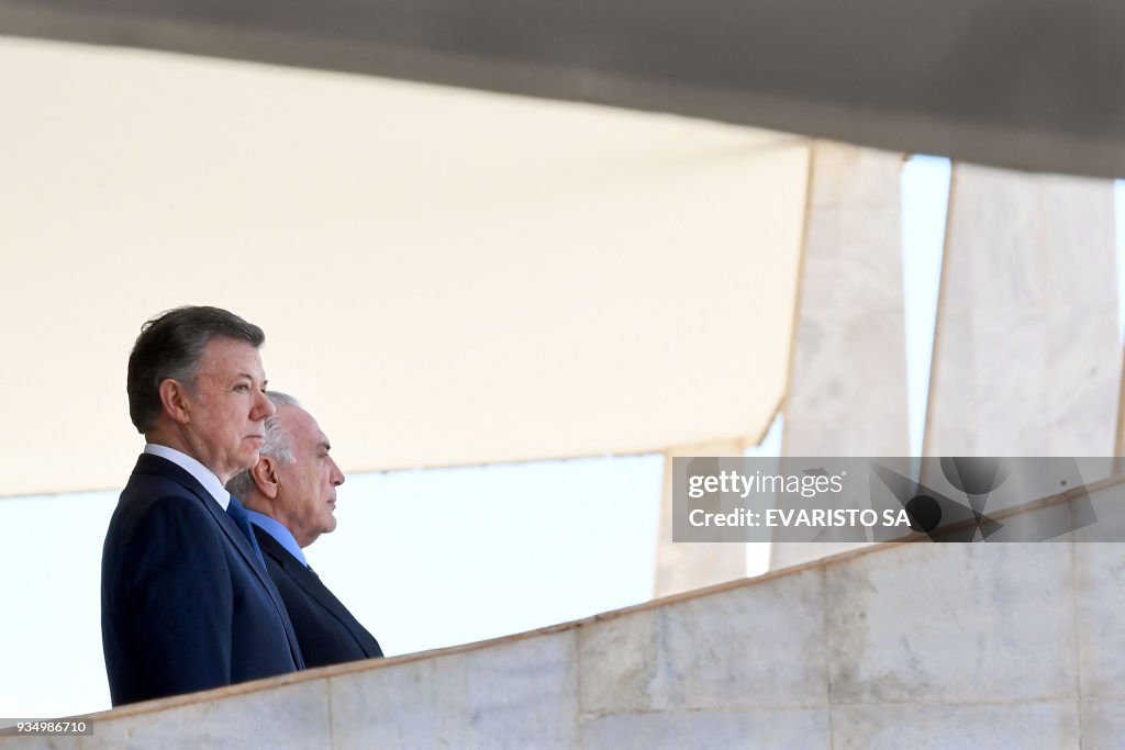 TOPSHOT-BRAZIL-COLOMBIA-TEMER-SANTOS