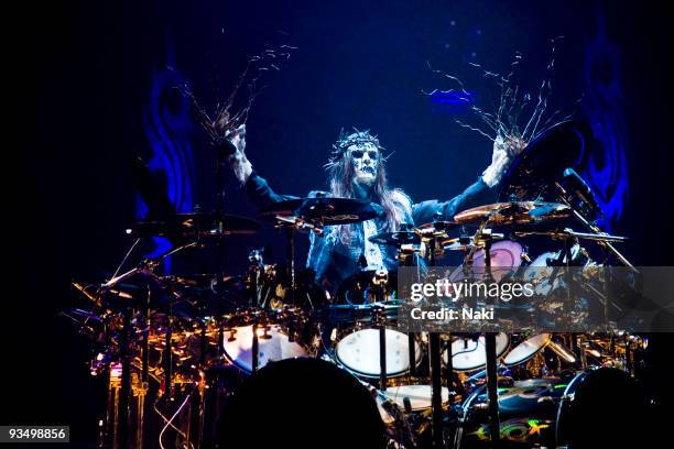 Joey Jordison of Slipknot performs on stage at Hammersmith Apollo on December 2nd 2008 in London.