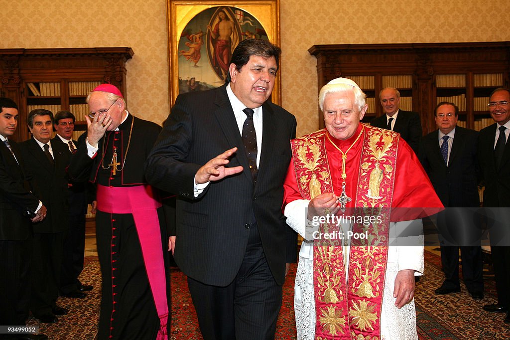 Pope Benedict XVI Meets Peruvian President Alan Garcia Perez