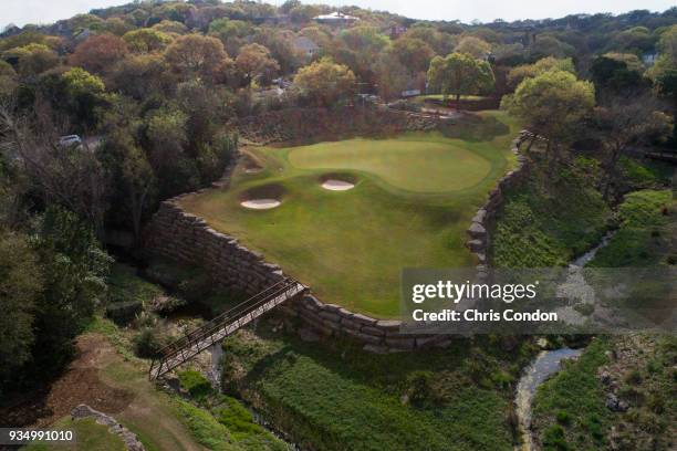 An aerial view of the fourth green prior to the World Golf Championships-Dell Technologies Match Play at Austin Country Club on March 17, 2018 in...