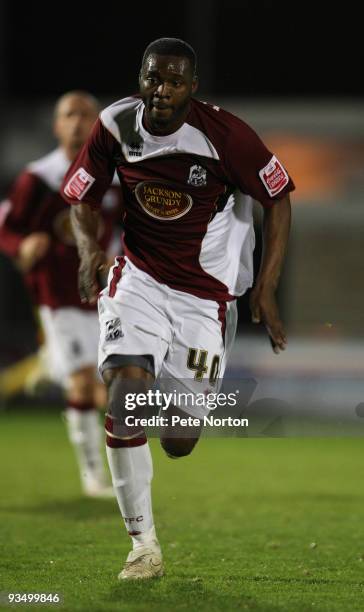 Patrick Kanyuka of Northampton Town in action during the FA Cup sponsored by e.on Second Round Match between Northampton Town and Southampton at...