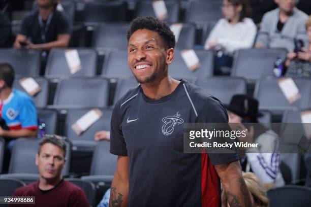 Rodney McGruder of the Miami Heat warms up against the Sacramento Kings on March 14, 2018 at Golden 1 Center in Sacramento, California. NOTE TO USER:...
