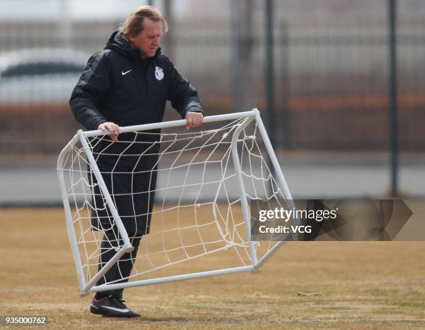 New manager Bernd Schuster of Dalian Yifang FC attends a training session on March 20, 2018 in Dalian, China.