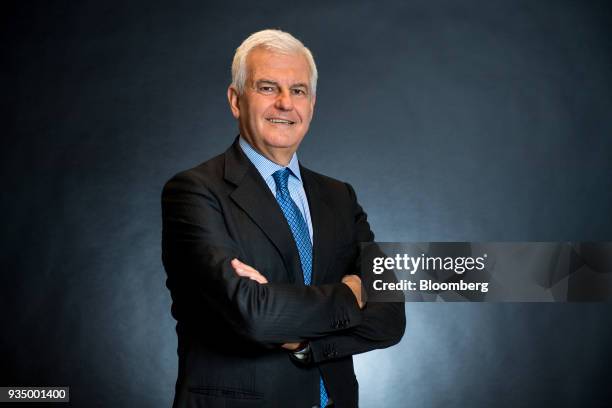 Alessandro Profumo, chief executive officer of Leonardo SpA, poses for a photograph following a Bloomberg Television interview in London, U.K., on...