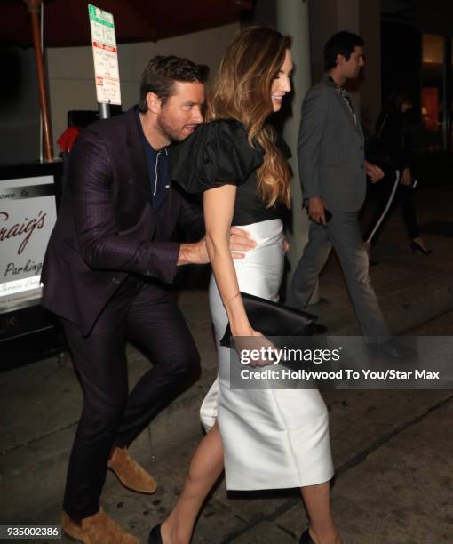 Armie Hammer and Elizabeth Chambers are seen on March 19, 2018 in Los Angeles, California.