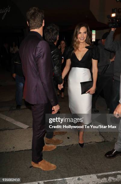 Armie Hammer and Elizabeth Chambers are seen on March 19, 2018 in Los Angeles, California.