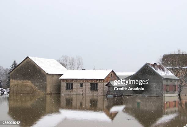 View of flooded houses and stores after the overflowing of Sava River, in Banja Luka, Bosnia and Herzegovina on March 20, 2018. Many houses and...