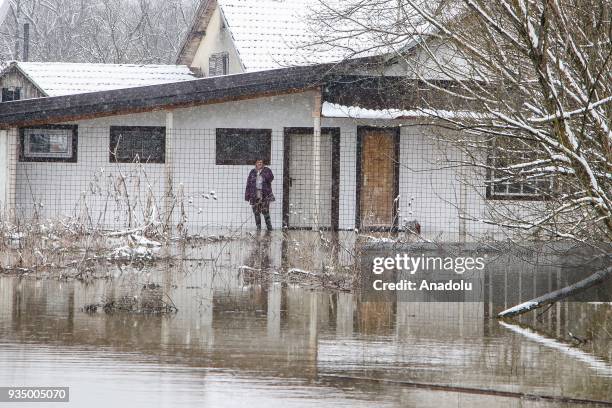 View of flooded houses and stores after the overflowing of Sava River, in Banja Luka, Bosnia and Herzegovina on March 20, 2018. Many houses and...