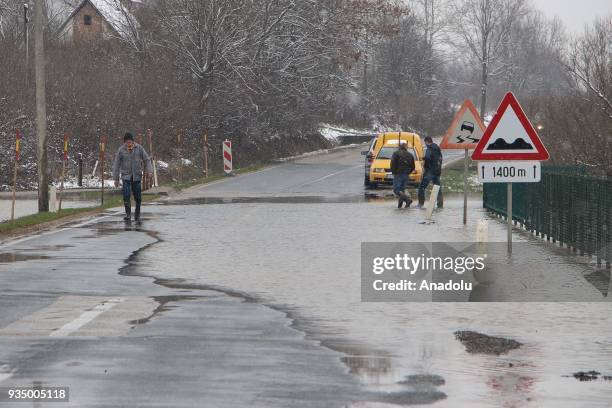 View of a flooded road after the overflowing of Sava River, in Banja Luka, Bosnia and Herzegovina on March 20, 2018. Many houses and working places...