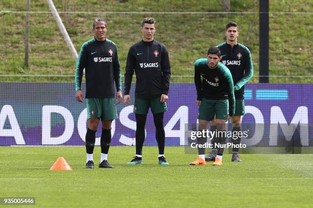 Portugal forward Cristiano Ronaldo with Portugal forward Goncalo Guedes and Portugal defender Bruno Alves and Portugal forward Andre Silva during...