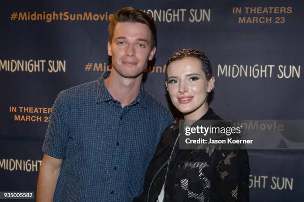 Patrick Schwarzenegger and Bella Thorne arrive at Midnight Sun Talent Introduction at Regal South Beach on March 19, 2018 in Miami, Florida.