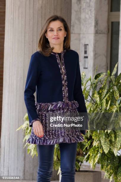 Queen Letizia of Spain arrives at Integra Foundation headquarters on March 20, 2018 in Madrid, Spain