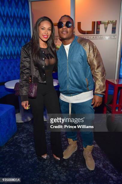 Sean Garrett and Erica Mena attend "Love & Hip Hop" Season 7 Viewing Party at M Bar on March 19, 2018 in Atlanta, Georgia.