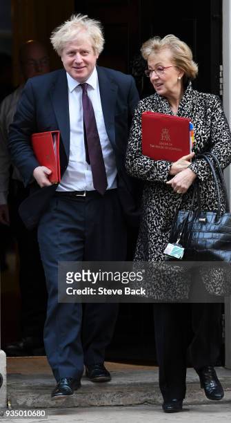 British Secretary of State for Foreign and Commonwealth Affairs Boris Johnson leaves 10 Downing Street after the weekly Cabinet meeting with Andrea...